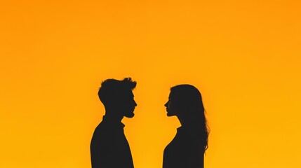 Silhouetted couple facing each other