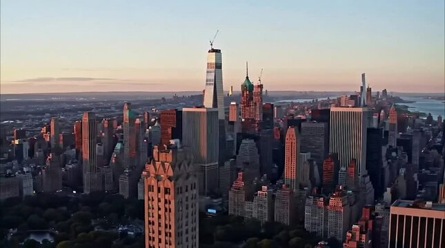 New York City Sunset Skyline Aerial View | Manhattan Photography