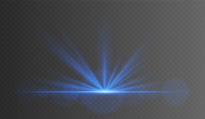 Warm blue radial light burst with soft particles. Ground-level glow perfect for cinematic openings, sunset effects, or magical intros.