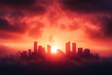 City skyline at sunset