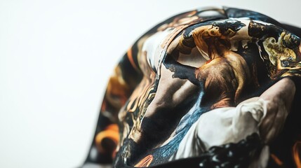 A photorealistic closeup of a hat with a The Temptation of St Anthony surreal print, realistic fabric, clean white background, soft lighting