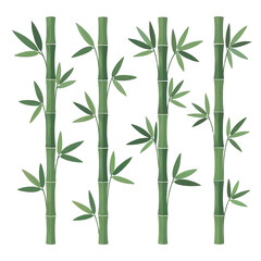 Illustration of Bamboo Stalks with Green Leaves