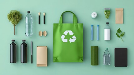Eco friendly products flatlay sustainable lifestyle items