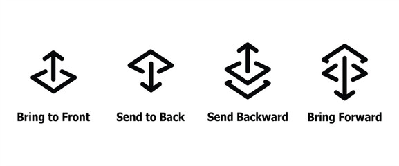 Flat Icons of Align design editor, Icon to edit the design position, in the form of Bring to front, Send to Back, Send Backward and Bring forward. Vector Icons Design Pack in transparent background.