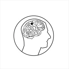 Brain tumor concept thin line illustration. brain in the head. vector icon
