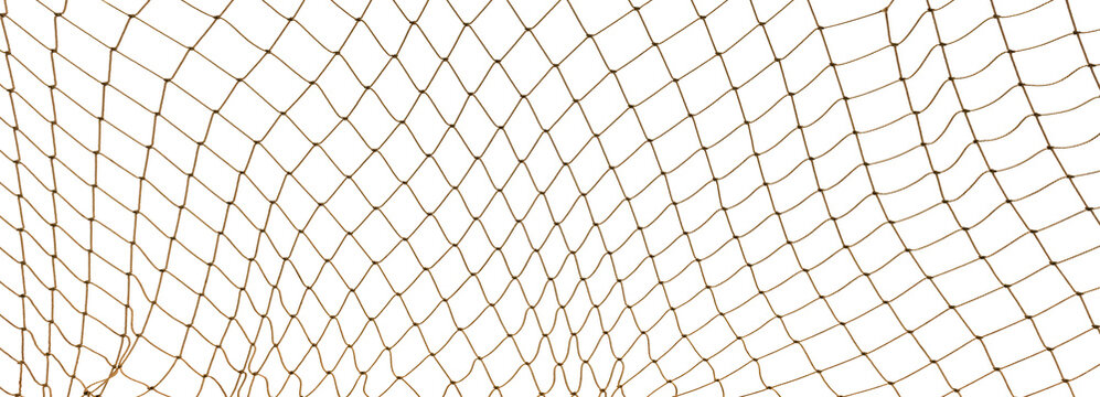 Football or tennis net. torn Rope mesh on a white background close-up