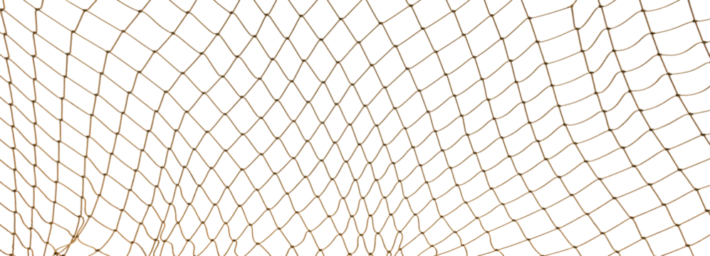Football or tennis net. torn Rope mesh on a white background close-up
