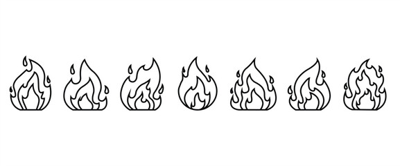 Fire icon vector set. Fire flame symbol. Flame icon in line style. Vector flames, wildfire and bonfire vector illustration in transparent background. Editable stroke.