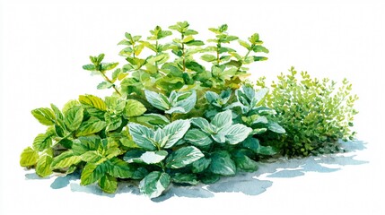 Obraz premium Four green herbs, possibly for use in a cooking recipe or culinary dish