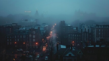 Fototapeta premium Misty city street at dawn