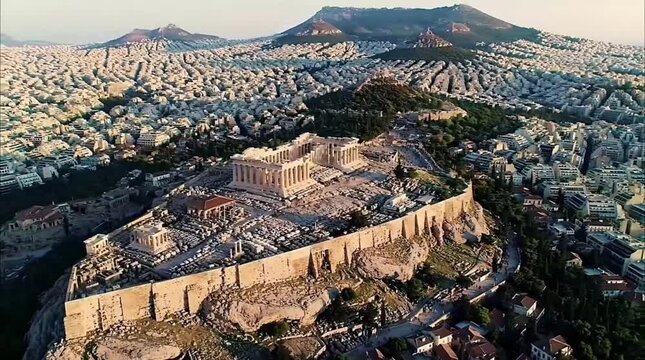 Athens Overhead View | Acropolis Hill & City Aerial