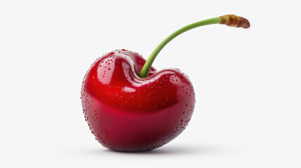 Fresh red cherry with water droplets on white background