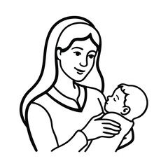 mother holding her baby line minimalist sketch vector line art illustration