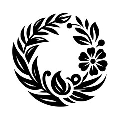 Elegant Floral Wreath: Black & White Silhouette Design