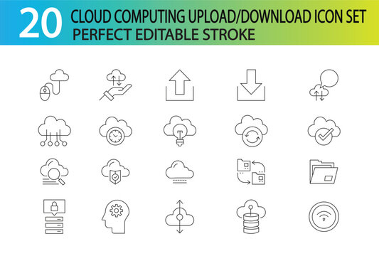 CLOUD COMPUTING UPLOAD DOWNLOAD ICON SET