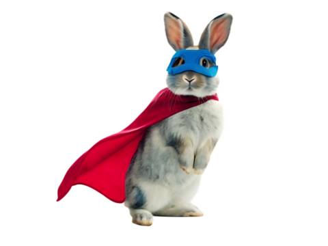 Superhero rabbit wearing mask isolated on white background PNG