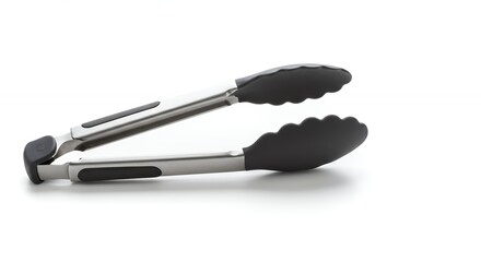 Stainless steel tongs with black silicone handles