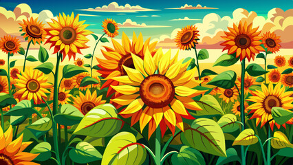 Obraz premium A vibrant sunflower field, isolated on a transparent background.