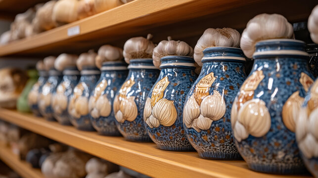 Garlic keeper with blue packaging on shelf in Villach, Austria, dated April 30, 2025