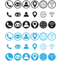 Set of contact us icons. Vector address business illustration. Set of web icons for email computer communication. Vector website icon set
