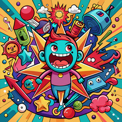 Obraz premium Download Depicts A Vibrant And Chaotic Cartoon Vector Art Illustration Eps File For Design.