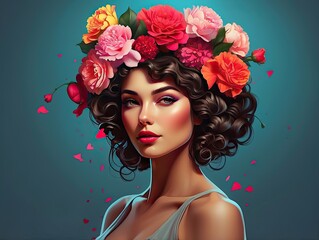 "AI-Generated Image of a Female Profile Silhouette with Flowers and Plants"