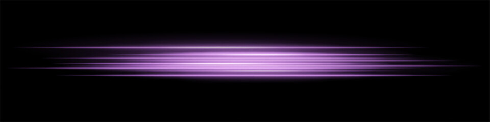 Warm purple horizontal speed light streaks on black background. Ideal for motion effects, light trails, or fast digital animations.