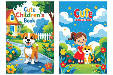 Set Of Colorful Cartoon Book Covers For Kids Featuring Cute Animals