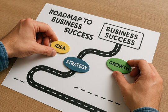 This depicts a roadmap illustrating the fundamental strategy idea and growth for achieving business success providing a visual guide for effective planning