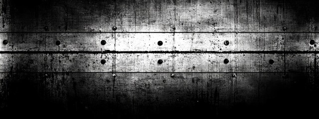 Weathered concrete surface with horizontal lines and dimpled holes
