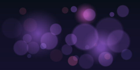 Bokeh. Soft purple blurred light circles on dark background. Ideal for festive backgrounds, elegant overlays, romantic designs, soft focus photography, light texture decoration.