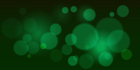 Bokeh. Green glowing blurry circles on dark backdrop. Fits celebration layout, party visuals, dreamy effects, elegant overlays, digital decorations and night event design.