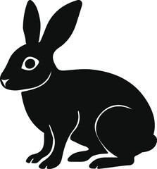 Silhouette of Sitting Rabbit, Black and White Vector Illustration of Cute Bunny Animal
