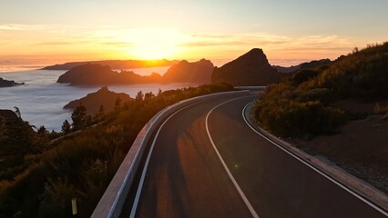 High Mountain Asphalt Road with Beautiful Landscape, Madeira Island , Portugal.