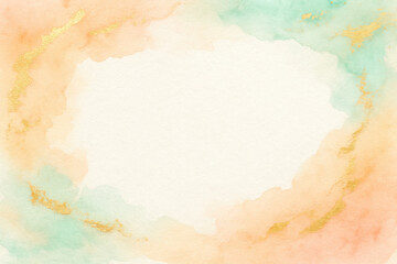 This abstract watercolor composition merges creativity and innovation through soft peach and mint washes accented with brushed gold symbolizing growth and leadership in a modern business context