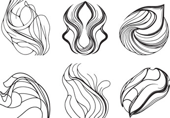 A set of vector elements, modern flat design with intricate black lines and futuristic aesthetics of sharp angles and smooth curves, simple two-dimensional shapes, soft dreamy atmosphere and high tech