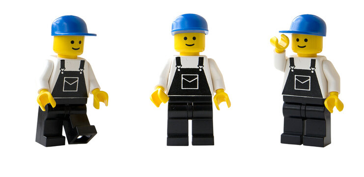 Figura de cartero de LEGO oficial. Tres posiciones. Imagen aislada