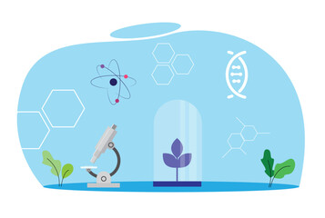Genetic Engineering in Science Growing Plant in a Tube. Biotechnology and genetically modifying plants, lab research vector