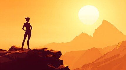Silhouette of a figure on a mountaintop at sunrise.