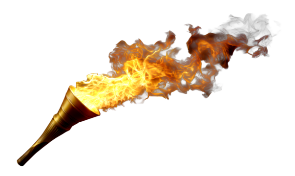 Flaming Torch with Bright Flames Isolate on Transparent Background, cutout, png