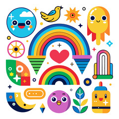 Download Vibrant And Charming Collection Of Rainbow Illustrations Eps File For Design.