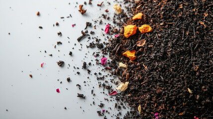 Overhead shot of chai masala spices on a white surface, capturing the essence of Indian tea