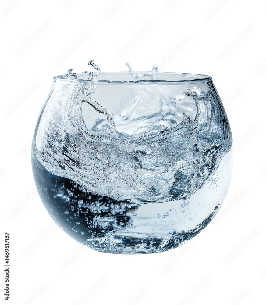Poster a glass of water with a splash of water on the side isolated on a white transparent background. spla
