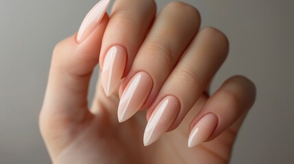 The close up picture of the finger nail of the caucasian female is polished and colour with beauty treatment, the nail technician is professional who provides nail care services and nail art. AIG51.