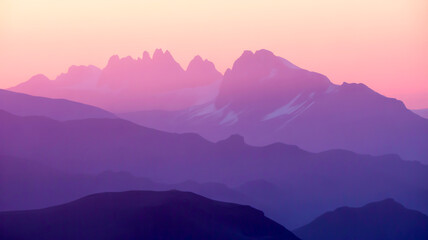 Fototapeta premium Pastel Pink Purple Mountain Range at Sunset