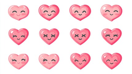 Cute cartoon hearts with various expressions