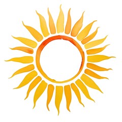 Yellow ink shiny sun watercolor illustration isolated on white background