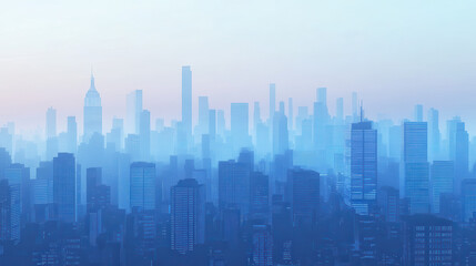Fototapeta premium Futuristic City Skyline at Dusk Soft Blue Hues Digital Painting