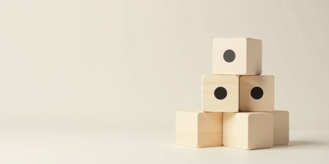 Obraz premium Simple Wooden Blocks with Dots Arranged in a Pyramid Shape on a Light Background