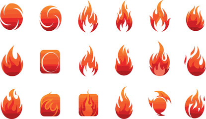 Cartoon red flame. Fire flames, hot fireball, danger wildfire campfire and bonfire elements, fire frames and flaming borders